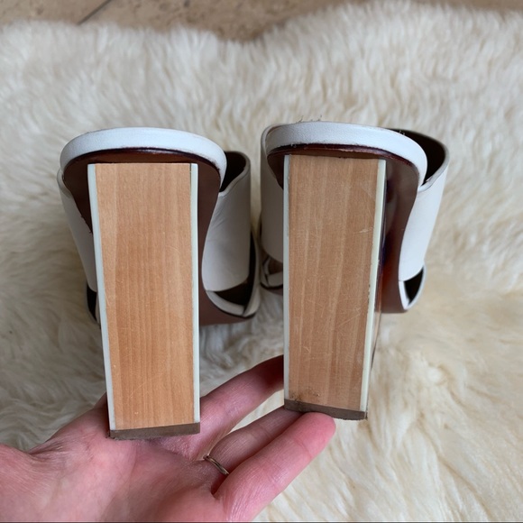 Tory Burch Leather Perspex Wedge Mules Cube Leather Crossover Wedge Sandals - Picture 8 of 16